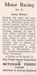 1957 Mitcham Foods Motor Racing #2 Colin Chapman Back