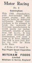 1957 Mitcham Foods Motor Racing #4 Cunningham Back
