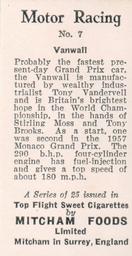 1957 Mitcham Foods Motor Racing #7 Vanwall Back