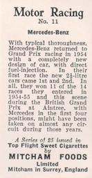 1957 Mitcham Foods Motor Racing #11 Mercedes-Benz Back