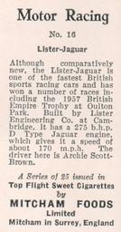 1957 Mitcham Foods Motor Racing #16 Archie Scott-Brown Back