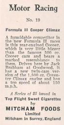 1957 Mitcham Foods Motor Racing #19 Jack Brabham Back