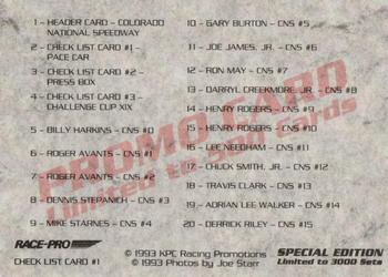 1993 Race-Pro - Promo #CL1 Pace Car / Checklist #1 Back
