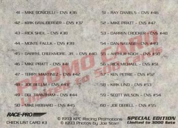 1993 Race-Pro - Promo #CL3 Challenge Cup XIX / Checklist #3 Back
