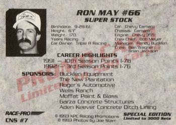 1993 Race-Pro - Promo #CNS #7 Ron May Back