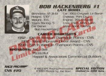 1993 Race-Pro - Promo #CNS #20 Bob Hackenberg Back