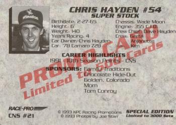 1993 Race-Pro - Promo #CNS #21 Chris Hayden Back