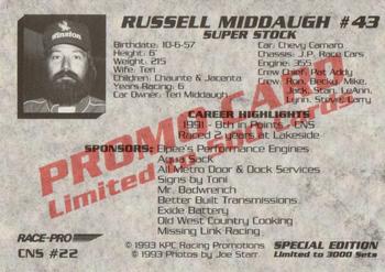 1993 Race-Pro - Promo #CNS #22 Russell Middaugh Back