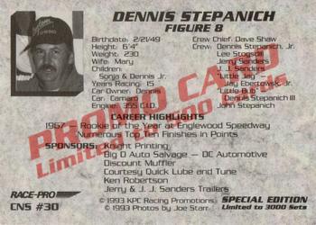 1993 Race-Pro - Promo #CNS #30 Dennis Stepanich Back