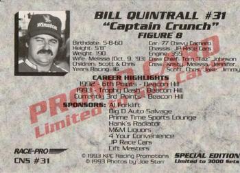 1993 Race-Pro - Promo #CNS #31 Bill Quintrall Back