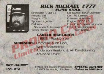 1993 Race-Pro - Promo #CNS #51 Rick Michael Back