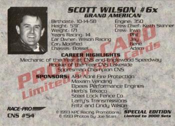 1993 Race-Pro - Promo #CNS #54 Scott Wilson Back