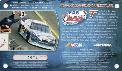 2002 Authentic Images #NAS-S17-02 Dale Earnhardt Jr. Back