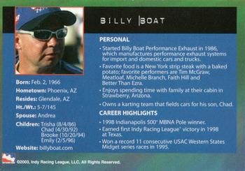 2003 IRL Season Fan Guide #NNO Billy Boat Back