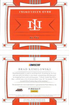 2020 Panini National Treasures - Jumbo Firesuit Patch Booklet Dual Associate Sponsors #BK Brad Keselowski Back