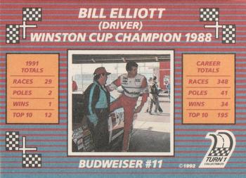 1992 Turn 1 Collectables #NNO Bill Elliott Back