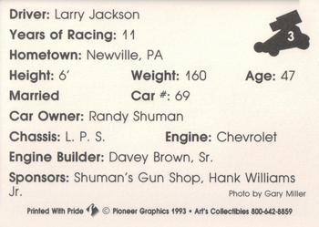 1993 Art's Collectibles Silver Spring Speedway Super Sportsman Series II #3 Larry Jackson Back