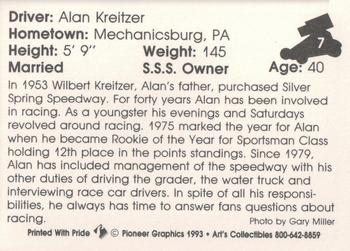 1993 Art's Collectibles Silver Spring Speedway Super Sportsman Series II #7 Alan Kreitzer Back