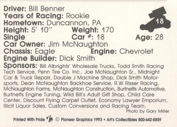 1993 Art's Collectibles Silver Spring Speedway Super Sportsman Series II #18 Bill Benner Back