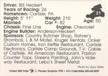 1993 Art's Collectibles Silver Spring Speedway Super Sportsman Series II #21 Bill Heckert Back