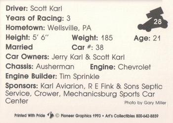 1993 Art's Collectibles Silver Spring Speedway Super Sportsman Series II #28 Scott Karl Back