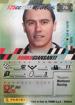 2003 Panini MotoGP #76 Mirko Giansanti Back