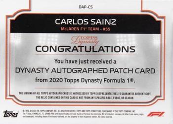 2020 Topps Dynasty Formula 1 - Dynasty Autographed Patch #DAP-CS Carlos Sainz Back
