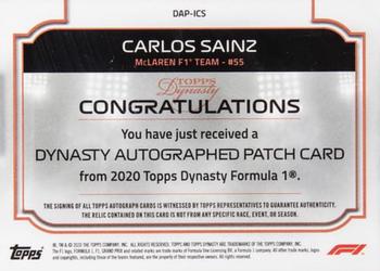 2020 Topps Dynasty Formula 1 - Dynasty Autographed Patch #DAP-ICS Carlos Sainz Back