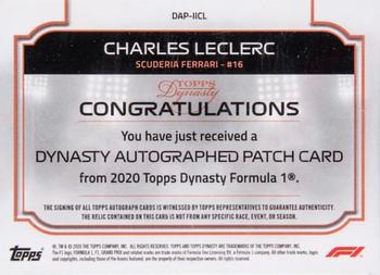 2020 Topps Dynasty Formula 1 - Dynasty Autographed Patch #DAP-IICL Charles Leclerc Back