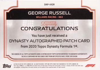 2020 Topps Dynasty Formula 1 - Dynasty Autographed Patch #DAP-IVGR George Russell Back