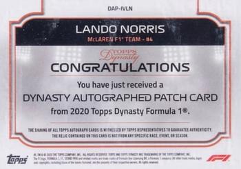 2020 Topps Dynasty Formula 1 - Dynasty Autographed Patch #DAP-IVLN Lando Norris Back