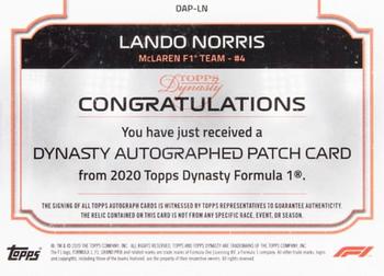 2020 Topps Dynasty Formula 1 - Dynasty Autographed Patch #DAP-LN Lando Norris Back