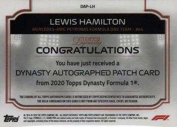 2020 Topps Dynasty Formula 1 - Dynasty Autographed Patch #DAP-LH Lewis Hamilton Back
