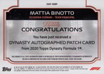 2020 Topps Dynasty Formula 1 - Dynasty Autographed Patch #DAP-MBP Mattia Binotto Back