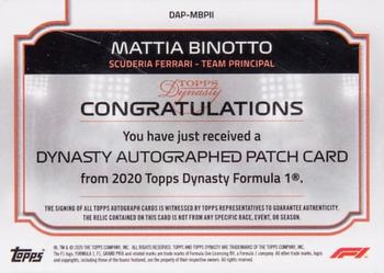 2020 Topps Dynasty Formula 1 - Dynasty Autographed Patch #DAP-MBPII Mattia Binotto Back