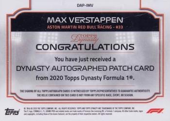 2020 Topps Dynasty Formula 1 - Dynasty Autographed Patch #DAP-IMV Max Verstappen Back