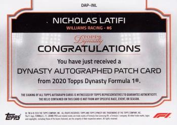 2020 Topps Dynasty Formula 1 - Dynasty Autographed Patch #DAP-INL Nicholas Latifi Back
