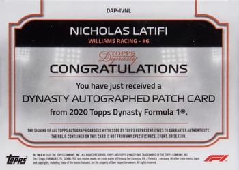 2020 Topps Dynasty Formula 1 - Dynasty Autographed Patch #DAP-IVNL Nicholas Latifi Back
