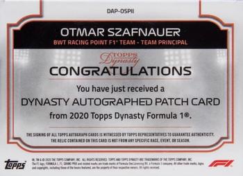 2020 Topps Dynasty Formula 1 - Dynasty Autographed Patch #DAP-OSPII Otmar Szafnauer Back