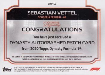 2020 Topps Dynasty Formula 1 - Dynasty Autographed Patch #DAP-SV Sebastian Vettel Back