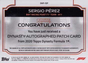 2020 Topps Dynasty Formula 1 - Dynasty Autographed Patch #DAP-ISP Sergio Pérez Back