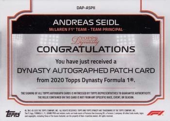 2020 Topps Dynasty Formula 1 - Dynasty Autographed Patch Gold #DAP-ASPII Andreas Seidl Back