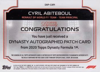 2020 Topps Dynasty Formula 1 - Dynasty Autographed Patch Gold #DAP-CAPI Cyril Abiteboul Back