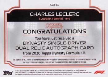 2020 Topps Dynasty Formula 1 - Dynasty Single-Driver Autographed Dual Relic #SDA-CL Charles Leclerc Back