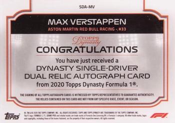 2020 Topps Dynasty Formula 1 - Dynasty Single-Driver Autographed Dual Relic Red #SDA-MV Max Verstappen Back