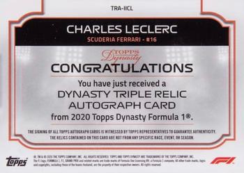 2020 Topps Dynasty Formula 1 - Dynasty Single-Driver Autographed Triple Relic #TRA-IICL Charles Leclerc Back