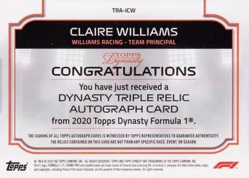 2020 Topps Dynasty Formula 1 - Dynasty Single-Driver Autographed Triple Relic #TRA-ICW Claire Williams Back