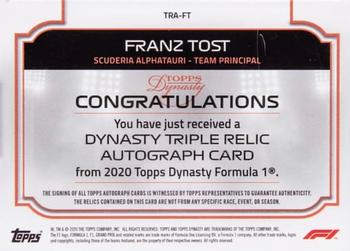 2020 Topps Dynasty Formula 1 - Dynasty Single-Driver Autographed Triple Relic #TRA-FT Franz Tost Back
