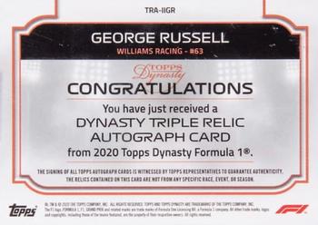 2020 Topps Dynasty Formula 1 - Dynasty Single-Driver Autographed Triple Relic #TRA-IIGR George Russell Back