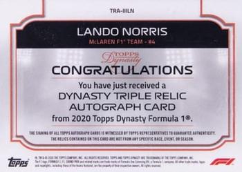 2020 Topps Dynasty Formula 1 - Dynasty Single-Driver Autographed Triple Relic #TRA-IIILN Lando Norris Back